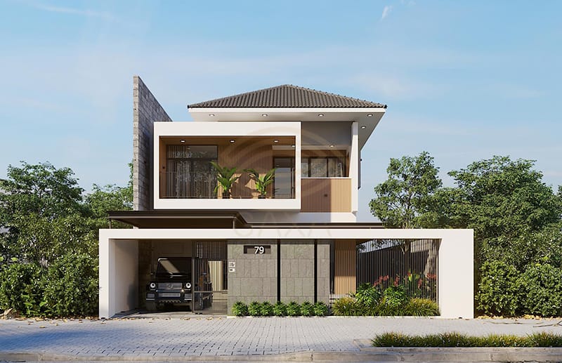 Mẫu biệt thự 1 trệt 1 lầu hiện đại ở n&ocirc;ng th&ocirc;n anh Đản đẹp phong c&aacute;ch hiện đại