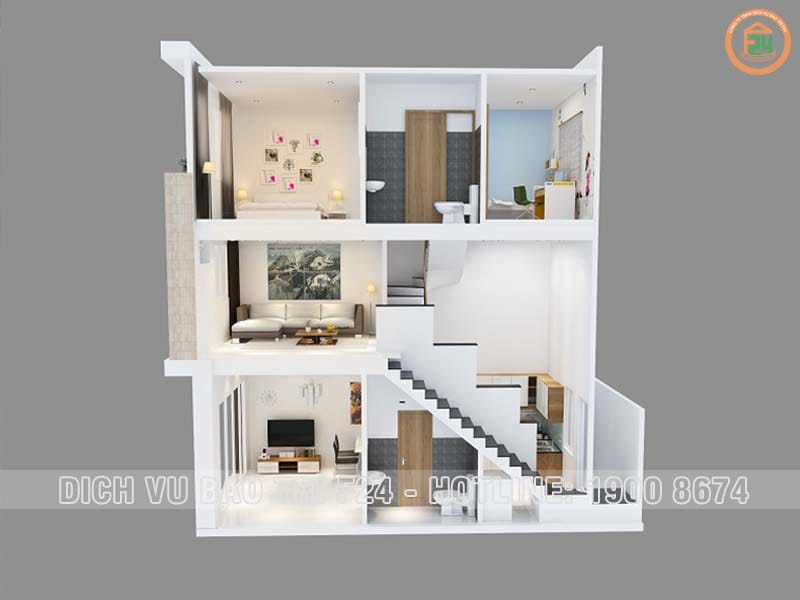 Nh&agrave; 1 trệt 1 lửng 1 lầu tạo cảm gi&aacute;c ng&ocirc;i nh&agrave; trở n&ecirc;n tho&aacute;ng đ&atilde;ng v&agrave; m&aacute;t mẻ hơn