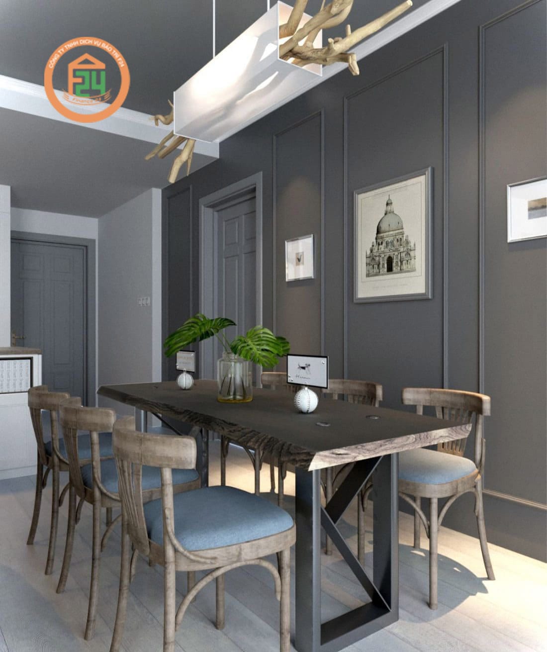 Thiết kế ph&ograve;ng ăn với đ&egrave;n ch&ugrave;m độc đ&aacute;o