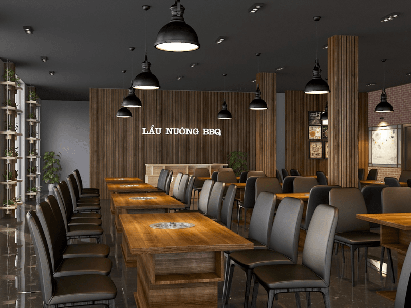 Thiết kế thi công nội thất nhà hàng BBQ với tone màu nâu 1 thiết kế thi công nội thất nhà hàng bbq