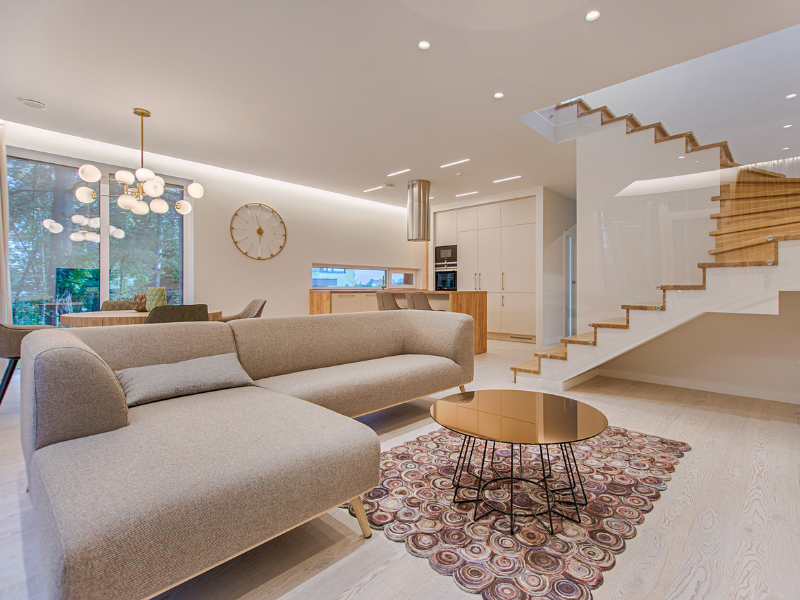 Những ý tưởng thiết kế nội thất phòng khách nhà ống đẹp 4m 3 thiết kế với bộ nội thất sofa chữ L