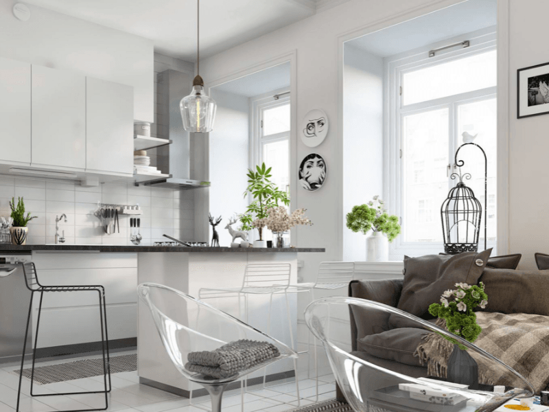 Nội thất ph&ograve;ng kh&aacute;ch liền bếp đẹp