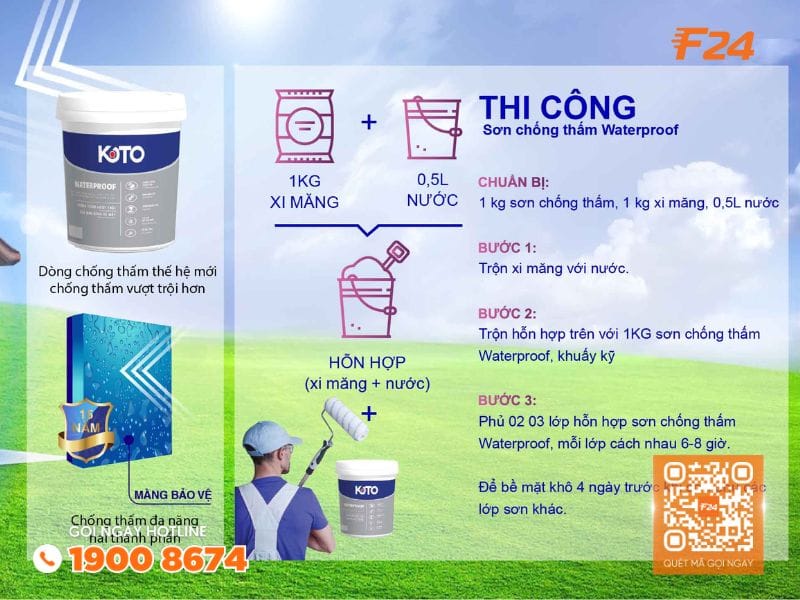Quy tr&igrave;nh chống thấm s&agrave;n m&aacute;i bằng sơn WATERPROOF