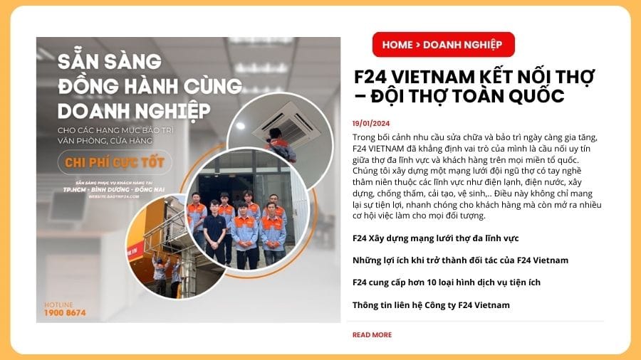 F24 tuyển dụng thợ bảo tr&igrave;