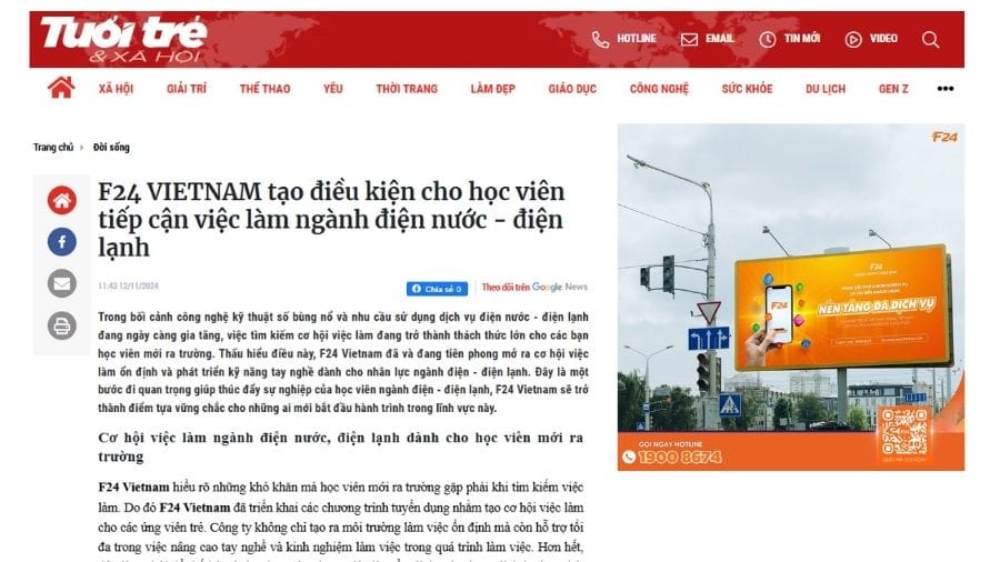 F24 tạo điều kiện việc l&agrave;m cho sinh vi&ecirc;n mới ra trường