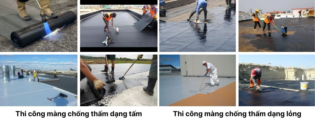 thi c&ocirc;ng m&agrave;ng chống thấm dạng tấm