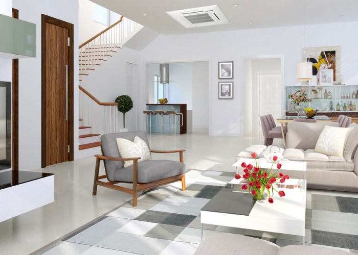 bố tr&iacute; m&aacute;y lạnh ph&ograve;ng kh&aacute;ch