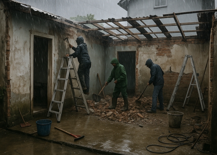 cải tạo nh&agrave; v&agrave;o m&ugrave;a mưa