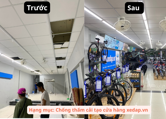 Chống thấm, cải tạo không gian tại cửa hàng xedap.vn hạng mục chống thấm cải tạo
