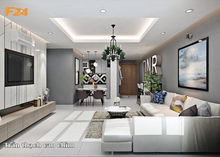 Trần thạch cao chìm thường được ứng dụng trong nhà ở dân dụng Trần thạch cao chìm