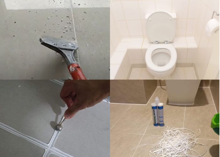 Thi c&ocirc;ng keo ch&agrave; ron chống thấm nh&agrave; vệ sinh