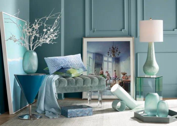 Sơn ph&ograve;ng kh&aacute;ch m&agrave;u xanh cho gia chủ mệnh Thủy 