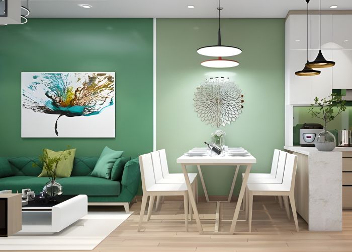 Sơn ph&ograve;ng kh&aacute;ch m&agrave;u xanh cho gia chủ mệnh Mộc 