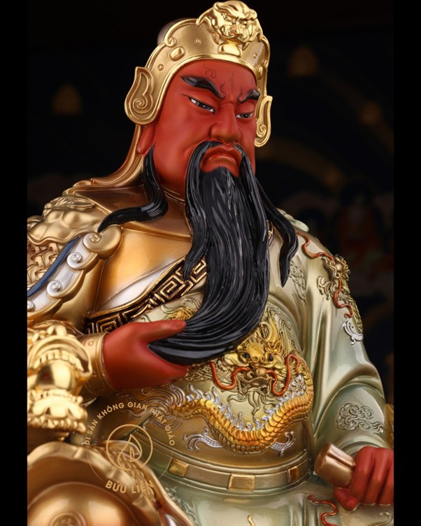 Tượng Quan Th&aacute;nh Đế Qu&acirc;n Ngồi Cầm S&aacute;ch Đồng Ph&aacute;p Lam