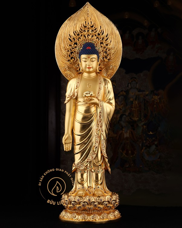 Tượng Di Đ&agrave; Đứng Đồng Cổ Điển Thếp V&agrave;ng 66cm