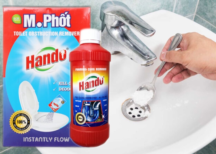Thông tắc Lavabo hiệu quả với bột Hando Bột thông tắc lavabo Hando