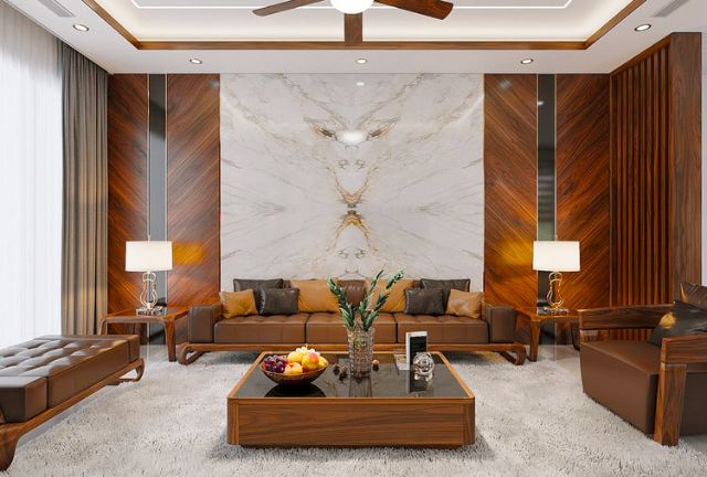 kết hợp chất liệu gỗ và đá