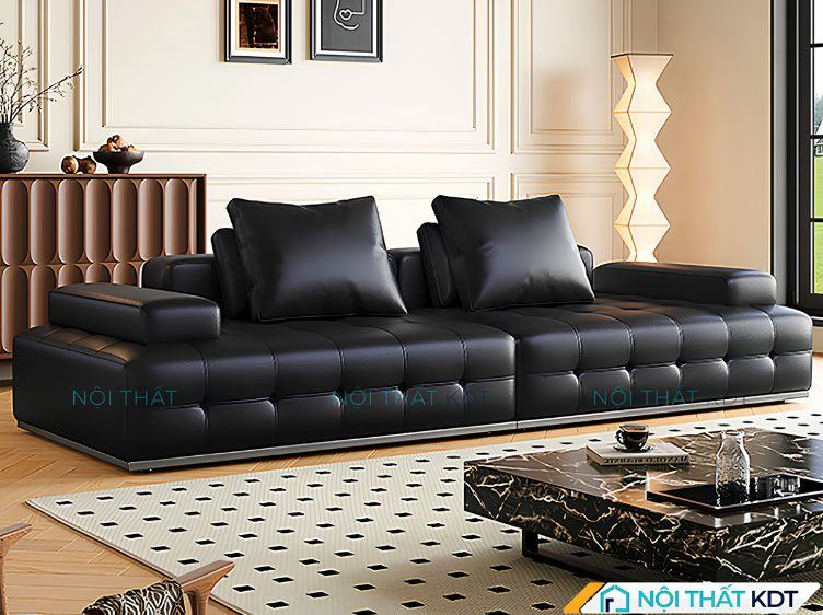 Sofa gỗ sáng màu, tường trắng, nhiều ánh sáng tự nhiên, decor tối giản. Phong cách Scandinavian