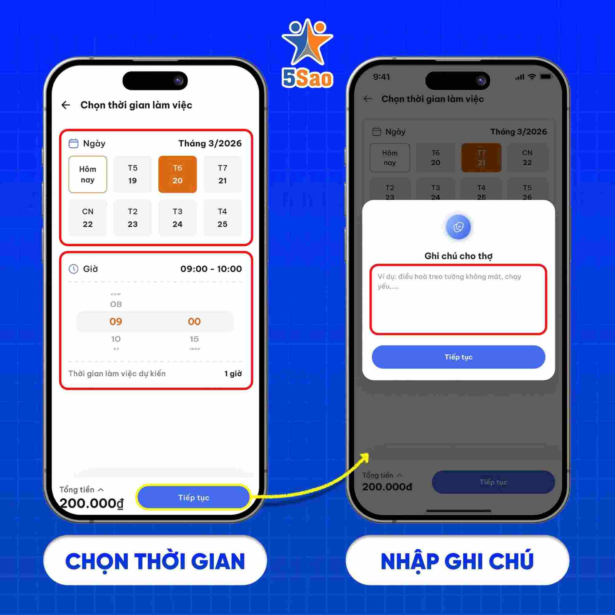 Chọn thời gian v&agrave; m&ocirc; tả t&igrave;nh trạng thiết bị