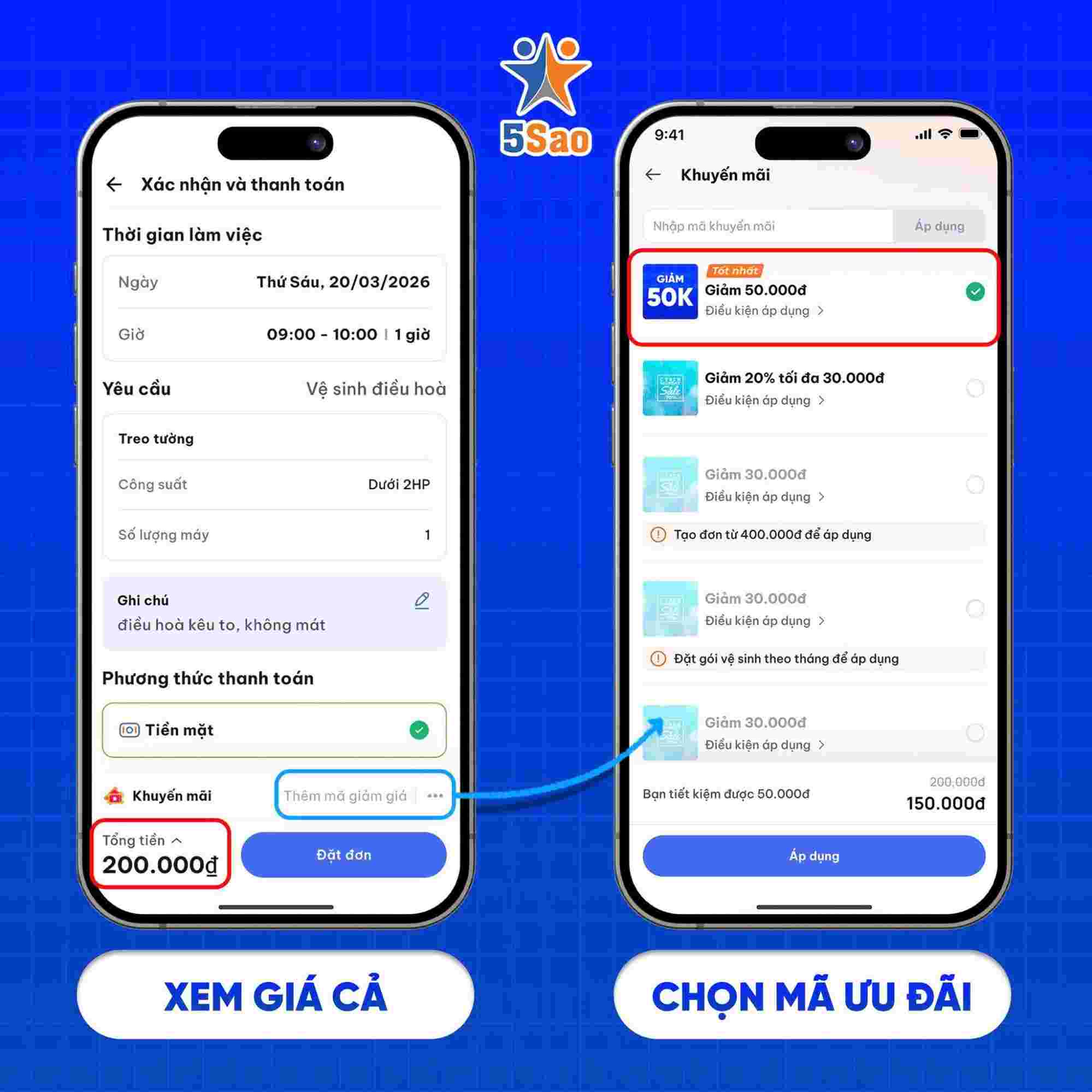 Kiểm tra chi ph&iacute;, &aacute;p dụng ưu đ&atilde;i v&agrave; đặt lịch